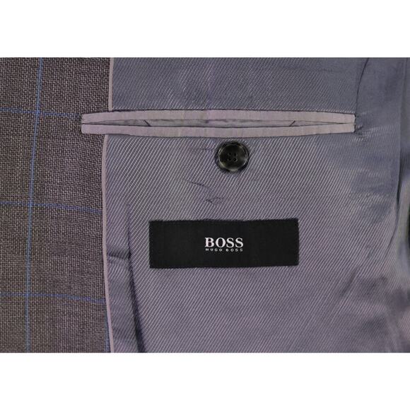Hugo Boss James Current Gray w/ Sky Blue Windowpane Wool Sportcoat Blazer 44R - Picture 8 of 10